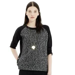 Madewell raglan tweed front half sleeve sweater with button detail women’s Xs
